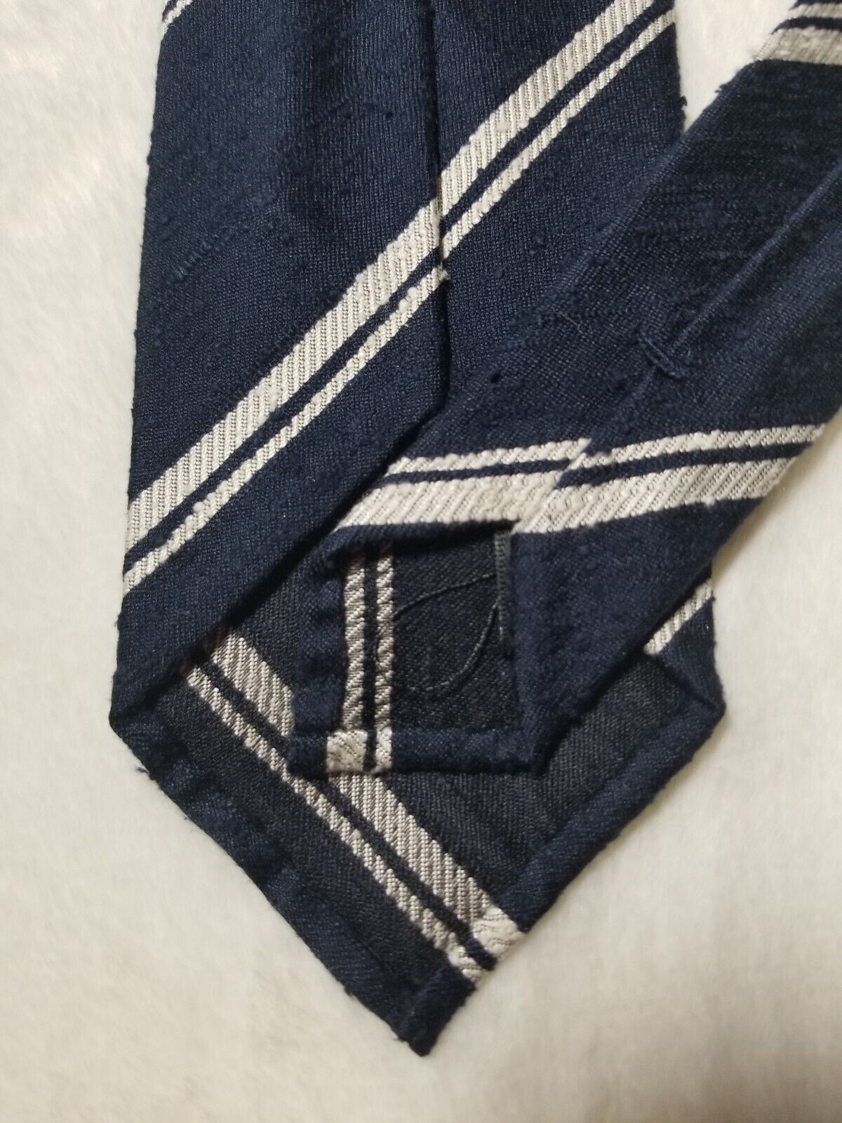 Navy Blue Striped Untipped Shantung Silk Tie (Handmade in Italy ...