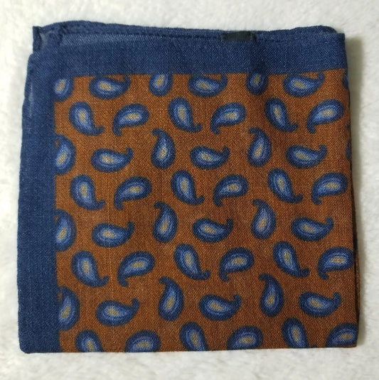 Orange Paisley Wool/Silk Pocket Square