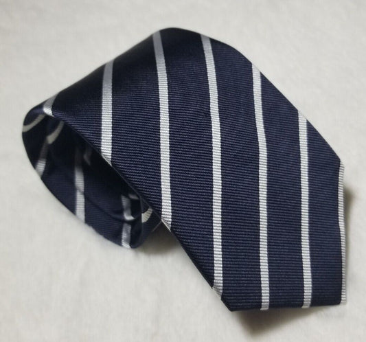 Navy Blue English Silk Repp Tie w/ White Stripes