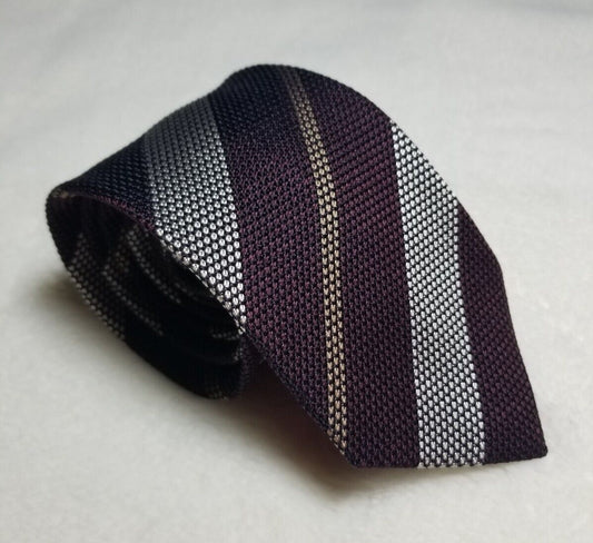 Burgundy / Silver Striped Silk Grenadine Tie (Garza Fina)