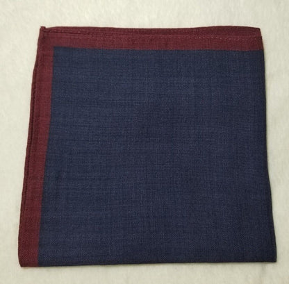 Navy Blue & Burgundy Wool Pocket Square