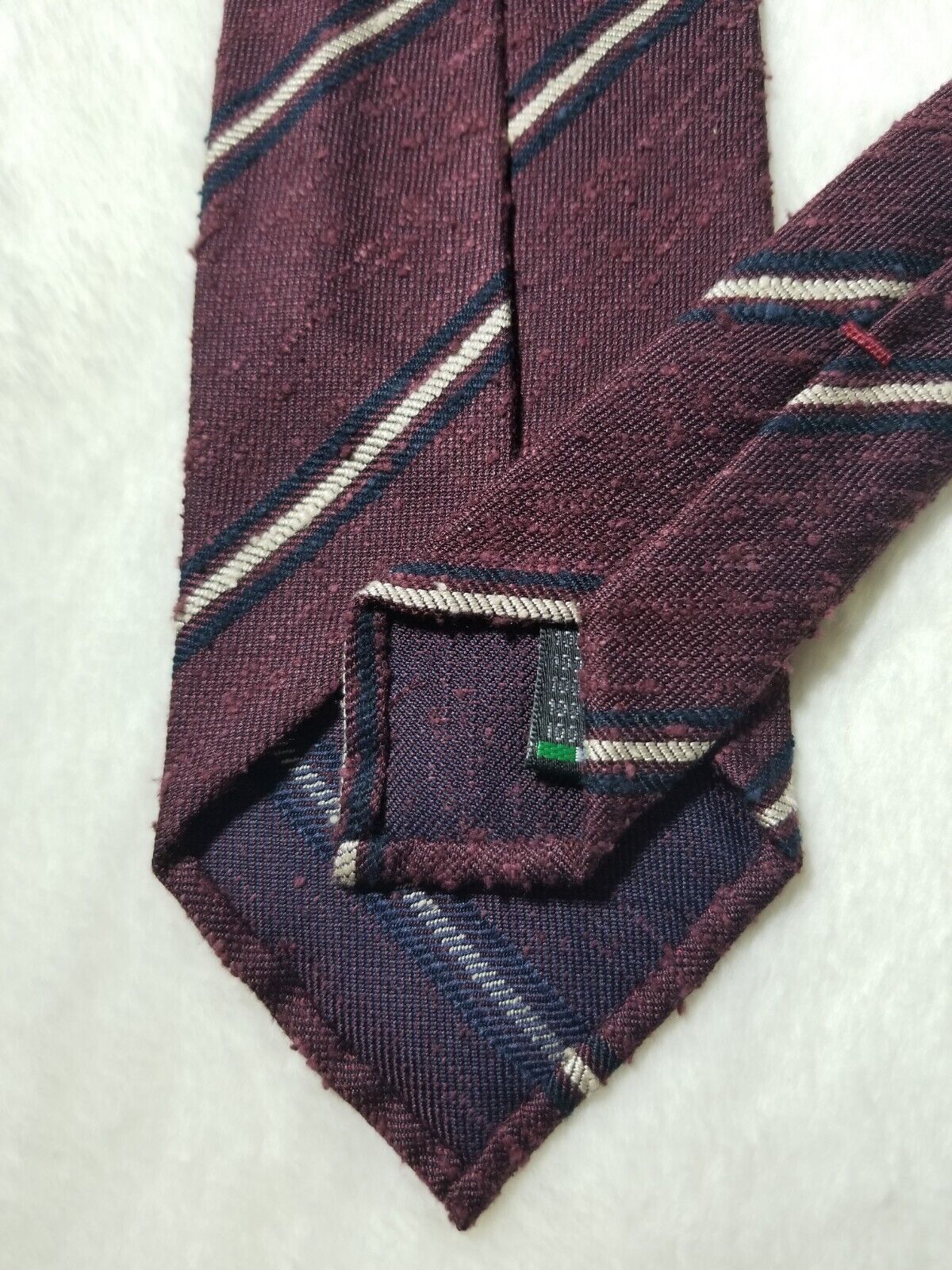 Burgundy Striped Untipped Shantung Silk Tie (Handmade in Italy)