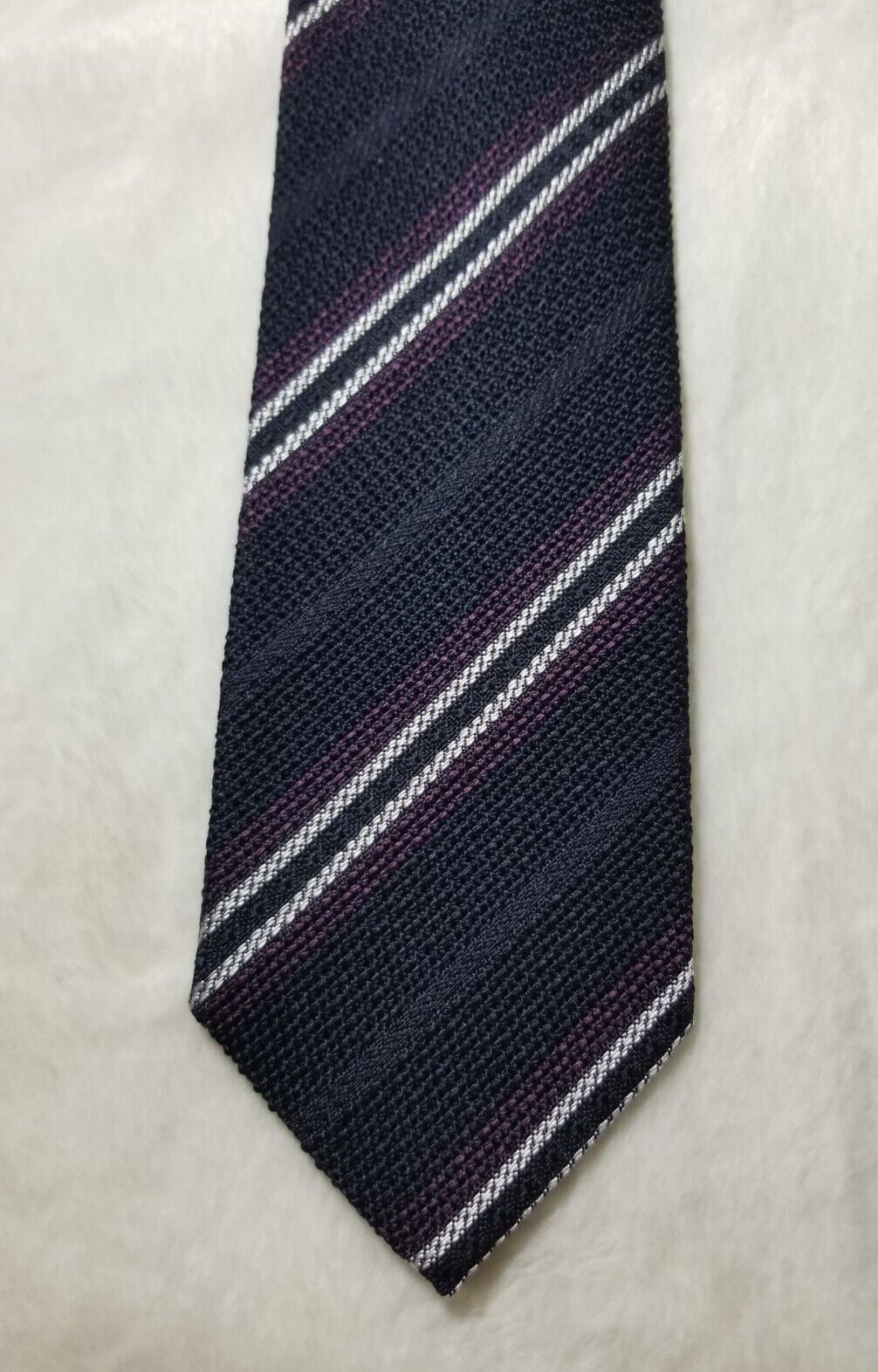 Navy Blue Italian Grenadine Tie w/ Purple & White Stripes