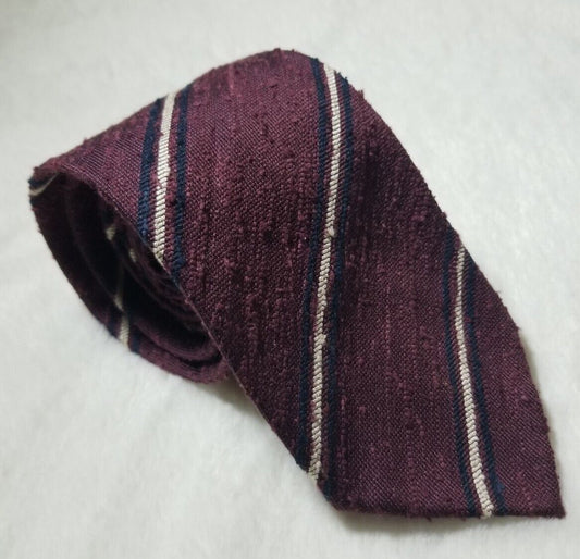 Burgundy Striped Untipped Shantung Silk Tie (Handmade in Italy)