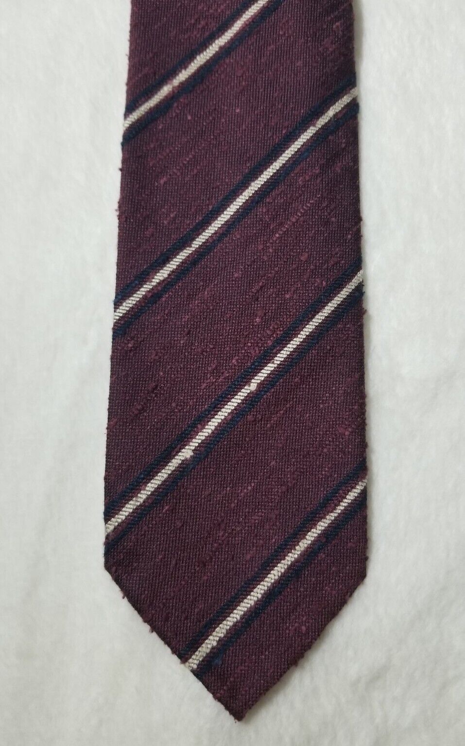 Burgundy Striped Untipped Shantung Silk Tie (Handmade in Italy)