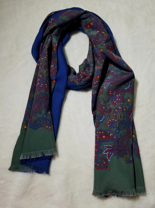 Reversible Green Paisley Ancient Madder Silk Scarf