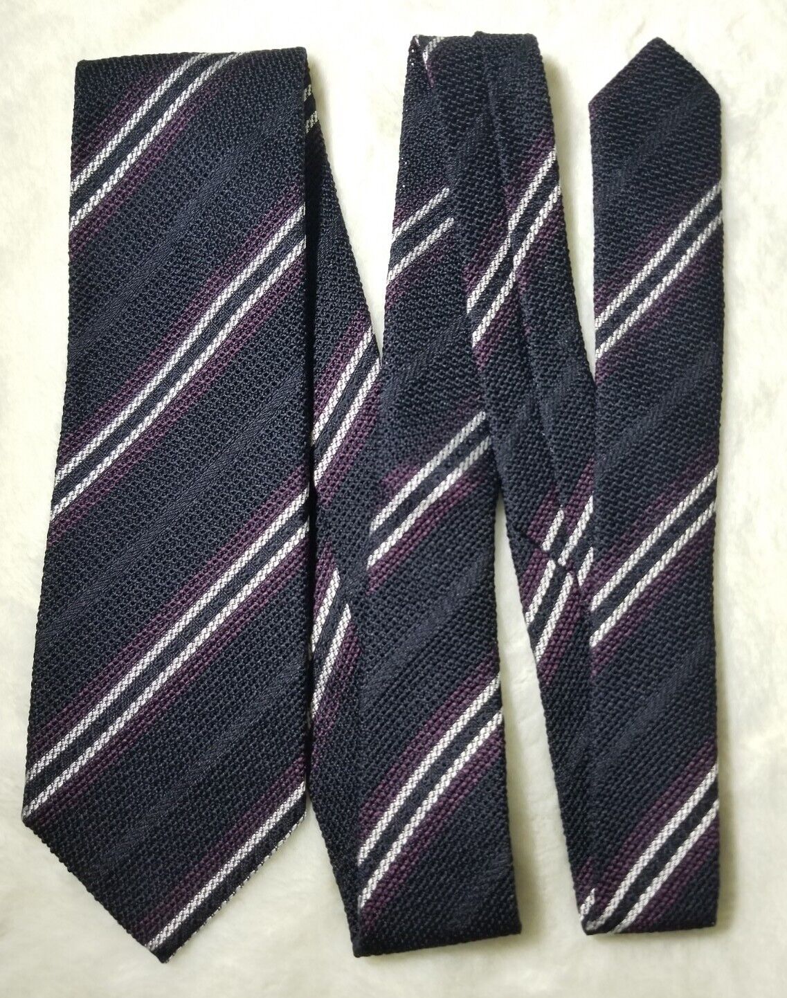 Navy Blue Italian Grenadine Tie w/ Purple & White Stripes