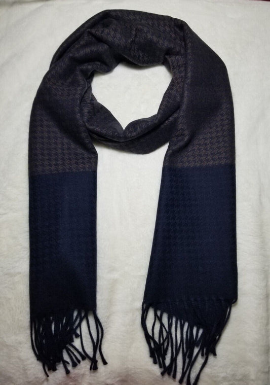 Navy Blue & Brown Houndstooth Felted Cashmere Scarf