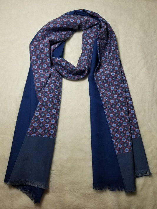 Reversible Navy Blue Foulard Ancient Madder Silk Scarf