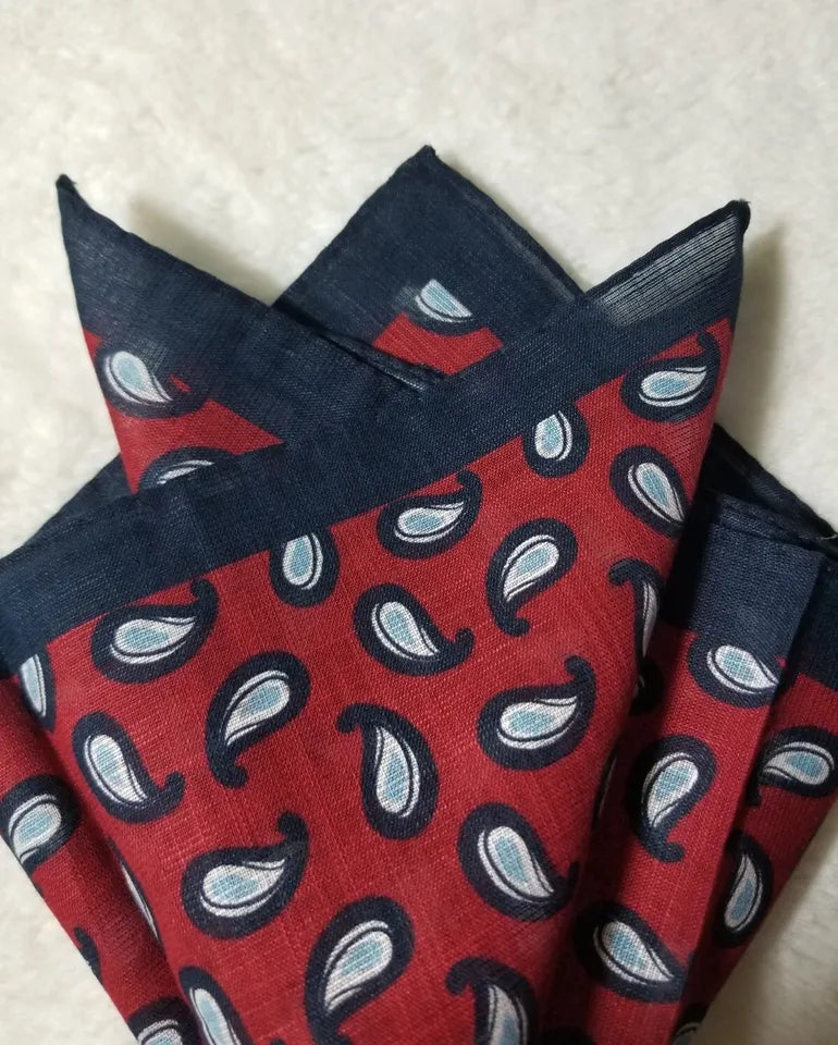 Red Paisley Linen/Cotton Pocket Square