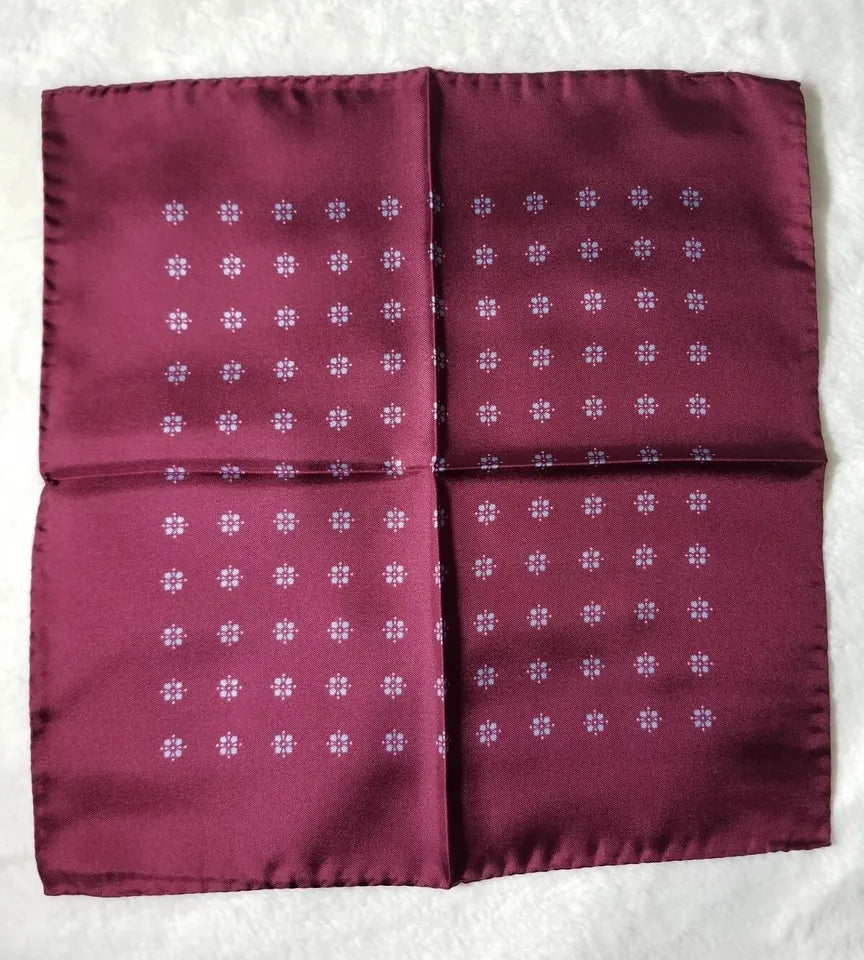 Burgundy Geometric Silk Twill Pocket Square