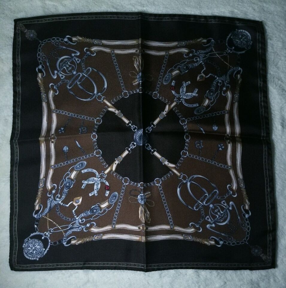 17" Brown Motif Printed Silk Twill Pocket Square